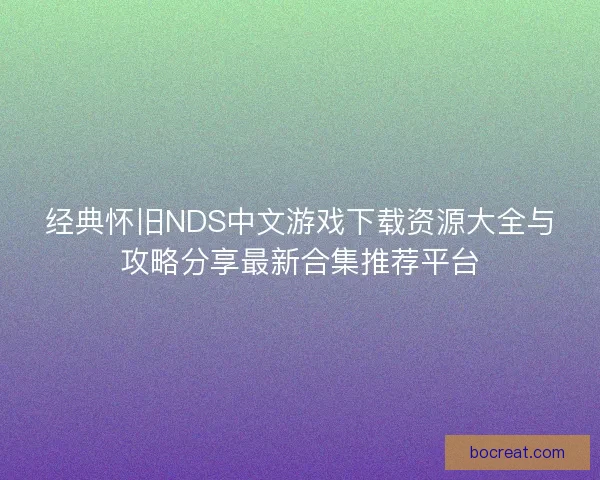 经典怀旧NDS中文游戏下载资源大全与攻略分享最新合集推荐平台